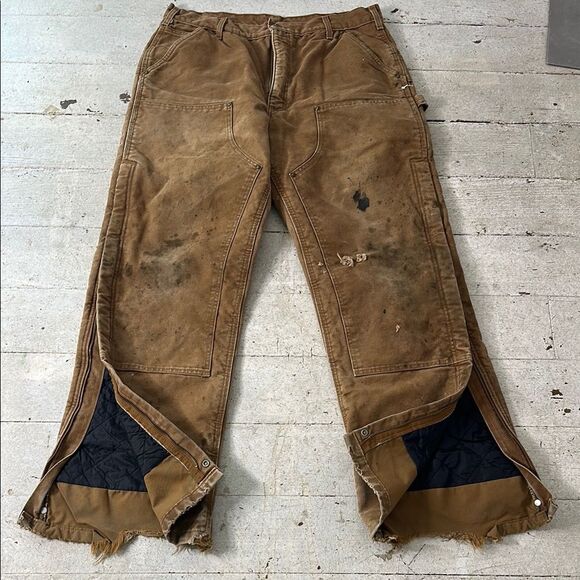 Vintage Thrashed Carhartt Lined Cargo Work Pants - Picture 1 of 8